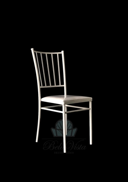 Cadeira de Ferro Empilhável para Festas, modelo Slim Tubular, com pintura eletrostática branca, com assento removível em corino Buffalo.